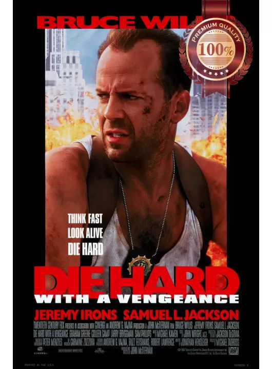 DIE HARD WITH A VENGEANCE 3 1995 ORIGINAL CINEMA MOVIE FILM PRINT PREMIUM POSTER DIE HARD WITH A VENGEANCE 3 1995 ORIGINAL CINEMA MOVIE FILM PRINT PREMIUM POSTER