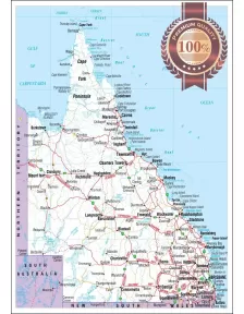 QUEENSLAND STATE ROADS QLD MAP OF AUSTRALIA AUS WALL CHART PRINT PREMIUM POSTER