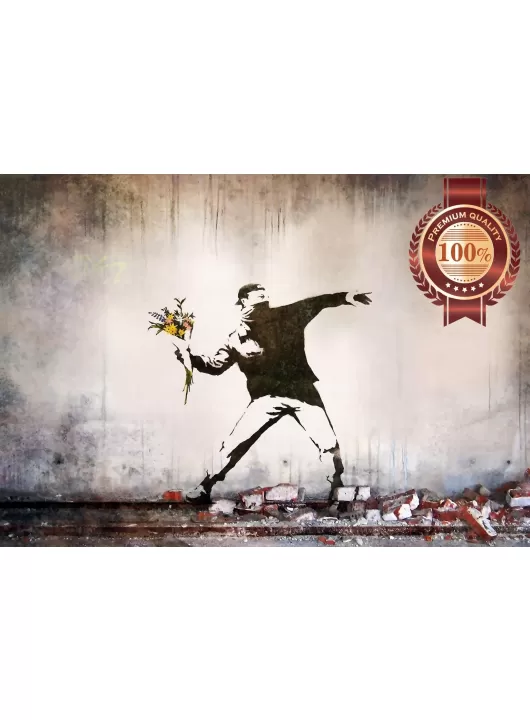 BANKSY FLOWER THROWER LOVE IS IN THE AIR ORIGINAL PHOTO PRINT PREMIUM POSTER BANKSY FLOWER THROWER LOVE IS IN THE AIR ORIGINAL PHOTO PRINT PREMIUM POSTER